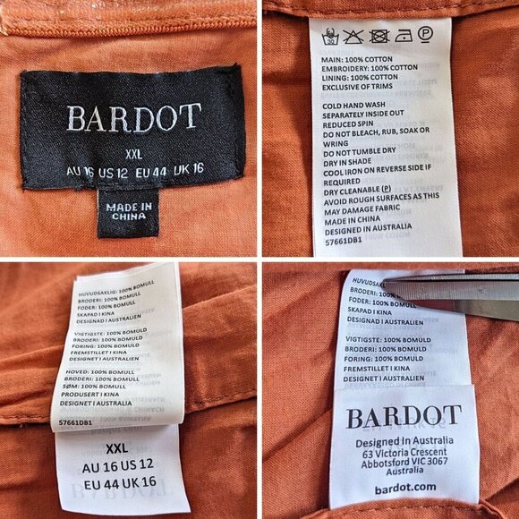 Revolve BARDOT Riva 100% Cotton Soft Orange Coquette Strapless MiniDress Size 12 - Picture 3 of 10